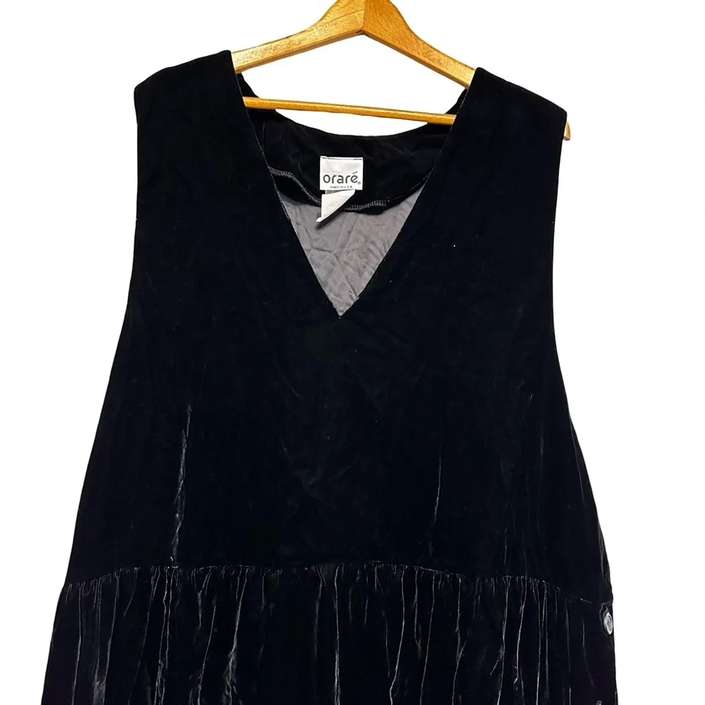 VTG Orare Black Velvet Midi Jumper Dress 3X Made in USA Button Detail Pinafore